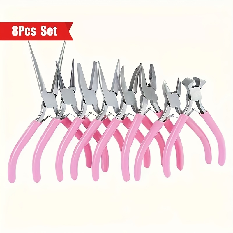 8pcs mini jewelry pliers set with rounded curved tips, diy tool kit for crafting and repair –   top cutting plier & bead clamp tools 0