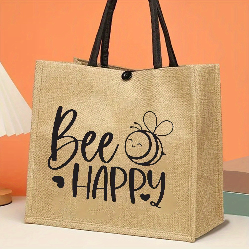 TEMU The Color Is A Normal Manufacturing Characteristic, Not A . Cute Bee Tote Bag, Spring Gift, Quote Printed Handbag. Large Capacity, Trendy ,