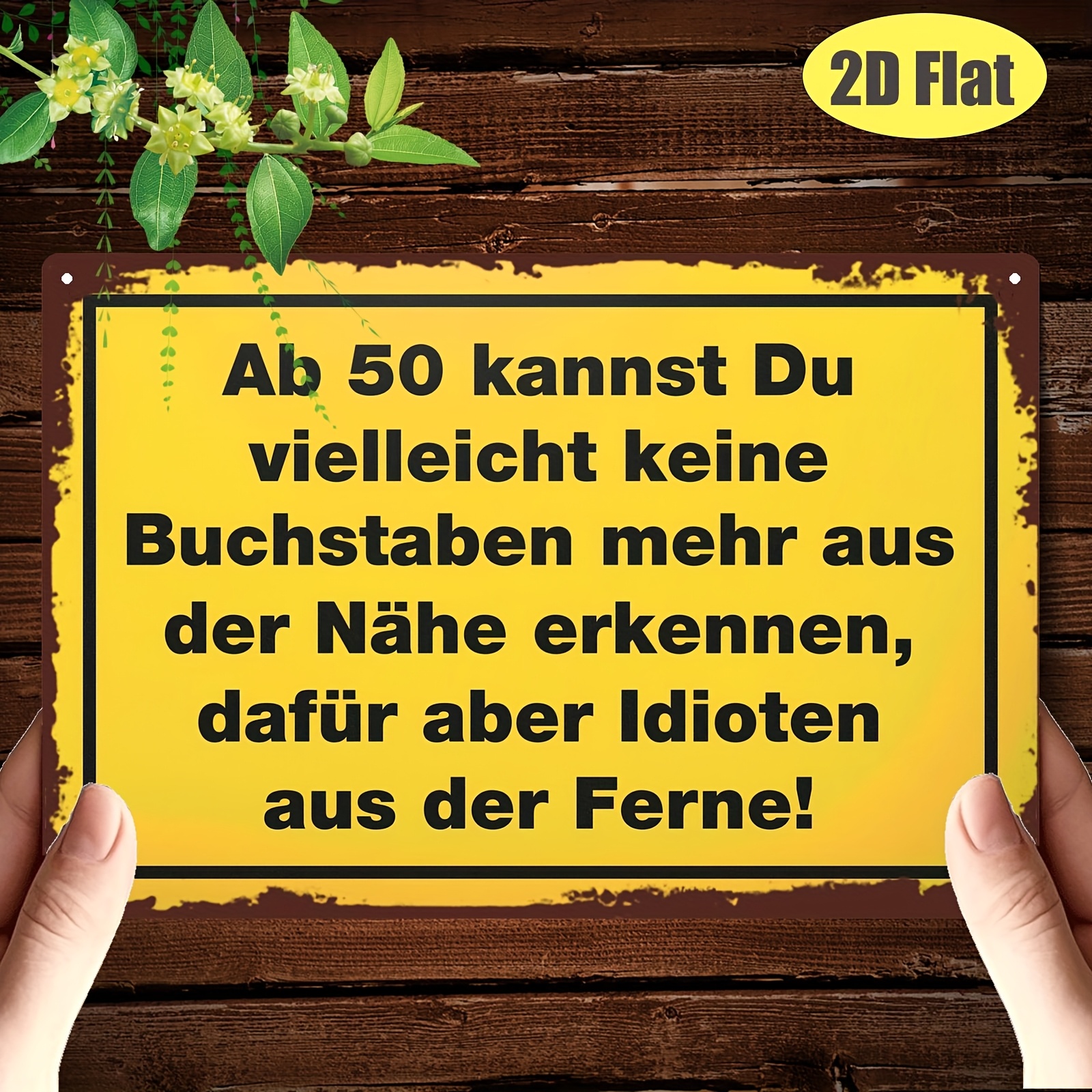 E-shop 2D Flat - Ein lustiges im deutschen Stil aus Metall - ein robustes Vintage-Schild mit einem Vintage-Gelb-Schwarz-Design. Diese unterhaltsame
