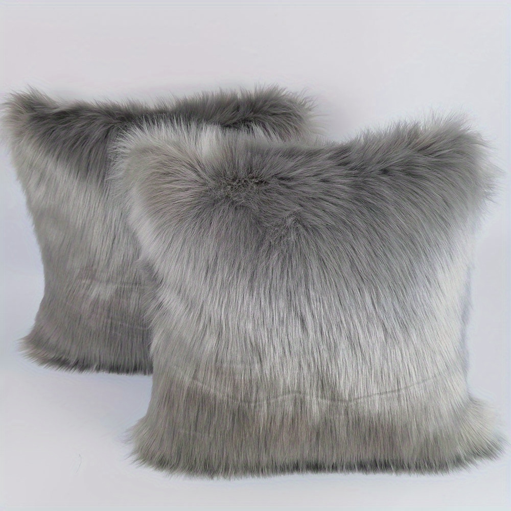 2 Fluffy Throw Pillow Covers With Grey Long Hair For Couch Bed Decoration In Bedroom Or Living Room, 50cm X 50cm, Grey