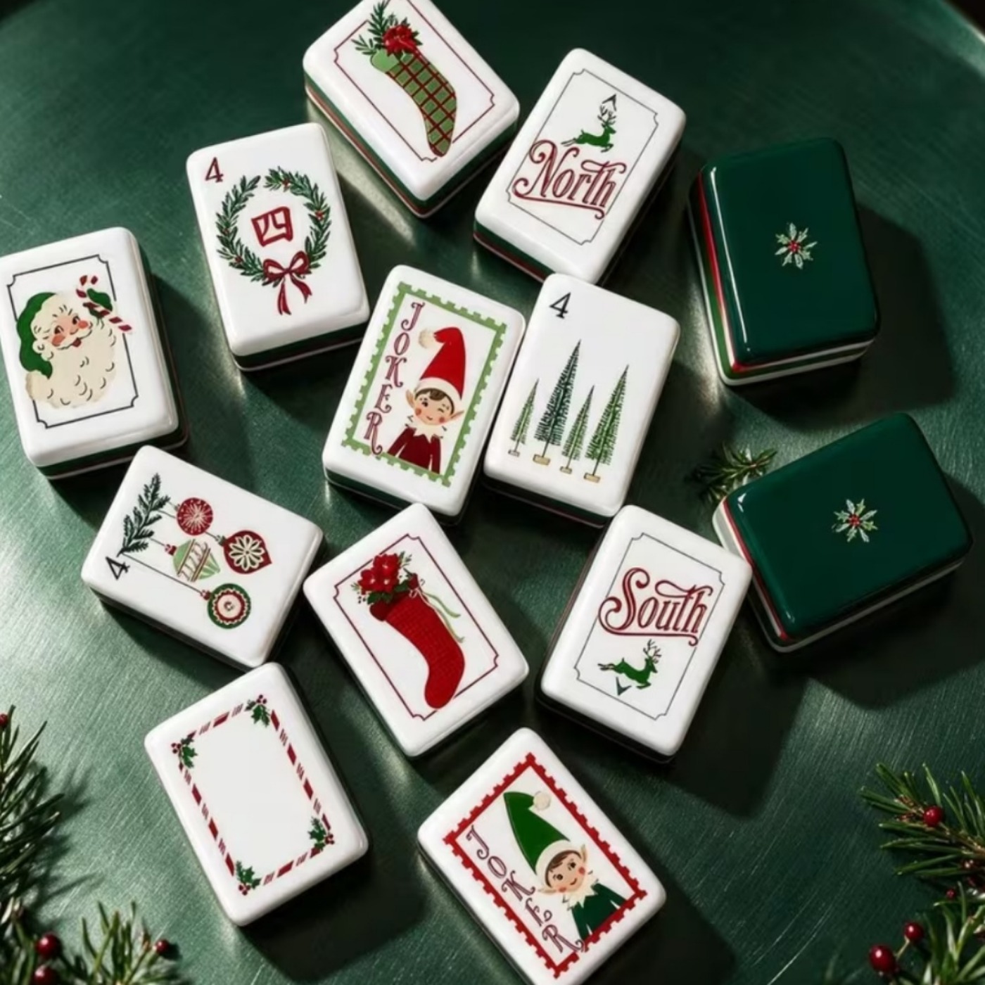 TEMU 160pcs American Suitable For Adult Players, Premium Acrylic Mahjong Suit With Dark Green/red/white Multilayer Back Panels, Classic Tabletop Game