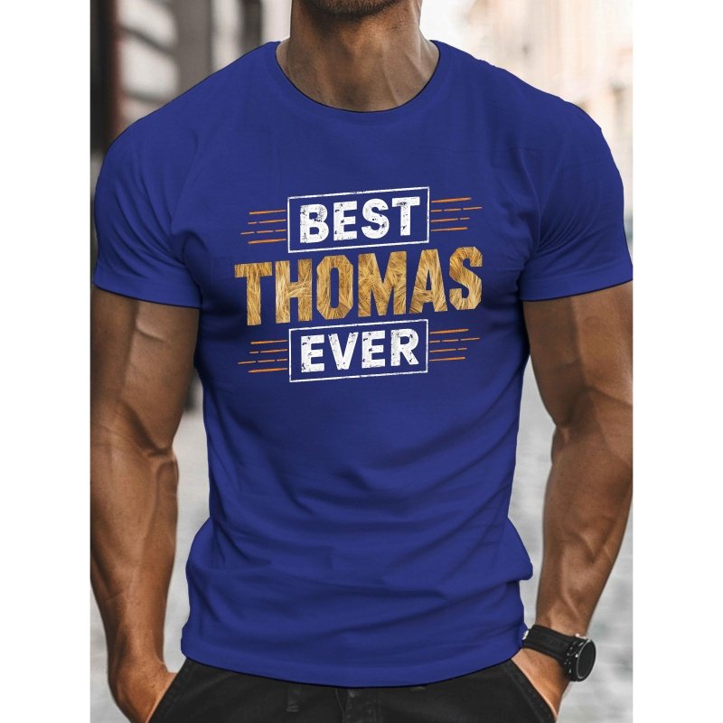 

Thomas Typographic , Men's Round Crew Neck Short Sleeve Tee, Casual T-shirtcasual Comfy Lightweight Top For Summer