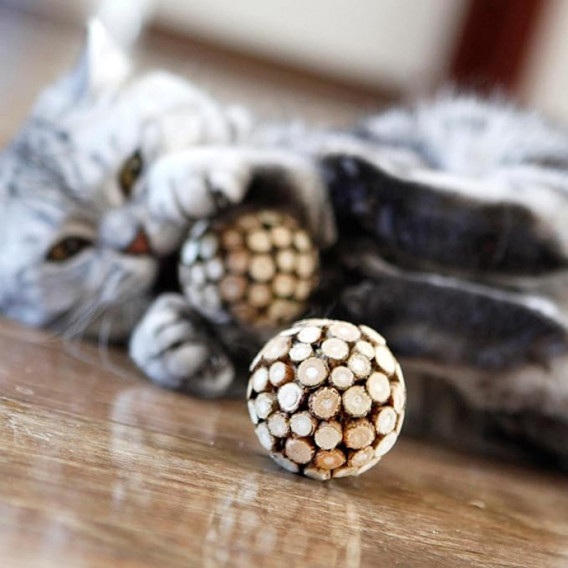 Silver Vine Ball | Indoor Cat Bite Toy, Wood Material, Teeth Cleaning For All Breed Sizes, Without Battery