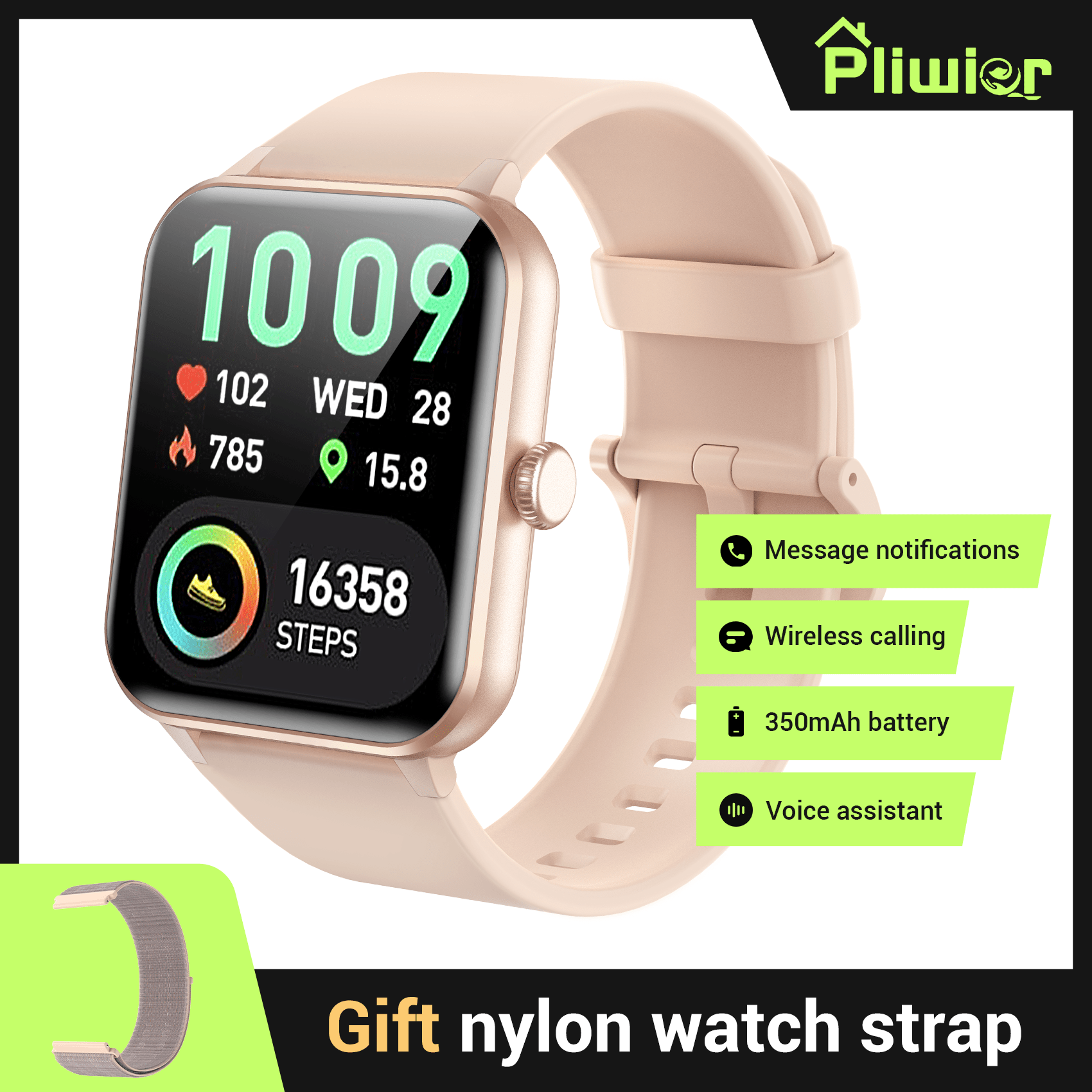 Image of Pliwier Smart Watch For Women Answer/make Call, 1.85" Fitness Watch With Step Counter, Camera Control, , 350mah Battery130 , Activity Trackers For Iphone , Alloy Shell, Pink
