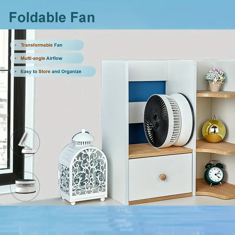 Foldable Rechargeable Oscillating Fan 20.32cm 7200Mah Battery Operated Small Fan, Quiet Table Standing Pedestal Fans for Bedroom Office Camping Travel (White Body And Black Front Grille)