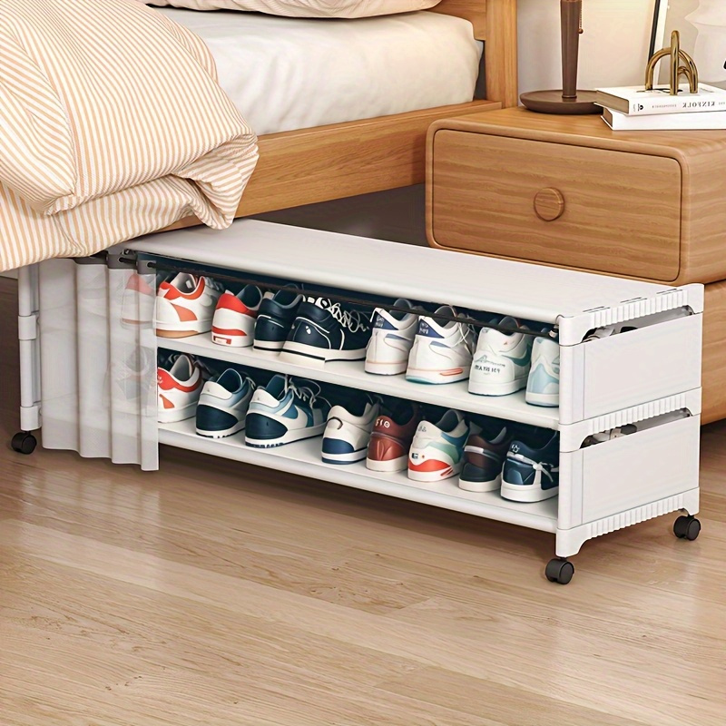white plastic bed shoe rack wheels multi compartment space Temu