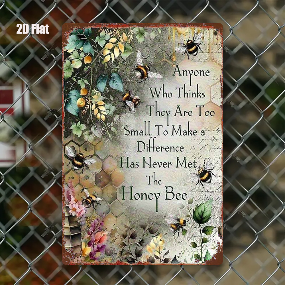 TEMU 2d Flat, A Single Piece Of Vintage Metal Wall Art Featuring Bees And - Rustic Decor With A Bee Motif, Honey Jar Design, And A Quote For