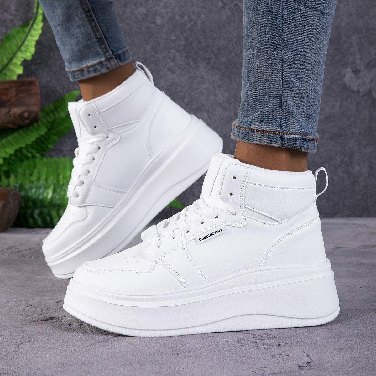 TEMU Djsunnymix Women's High-top Platform Sneakers With Height Increase - Foam Cushioning & Sole, Lace-up Outdoor Skate Shoes Suitable For Running,