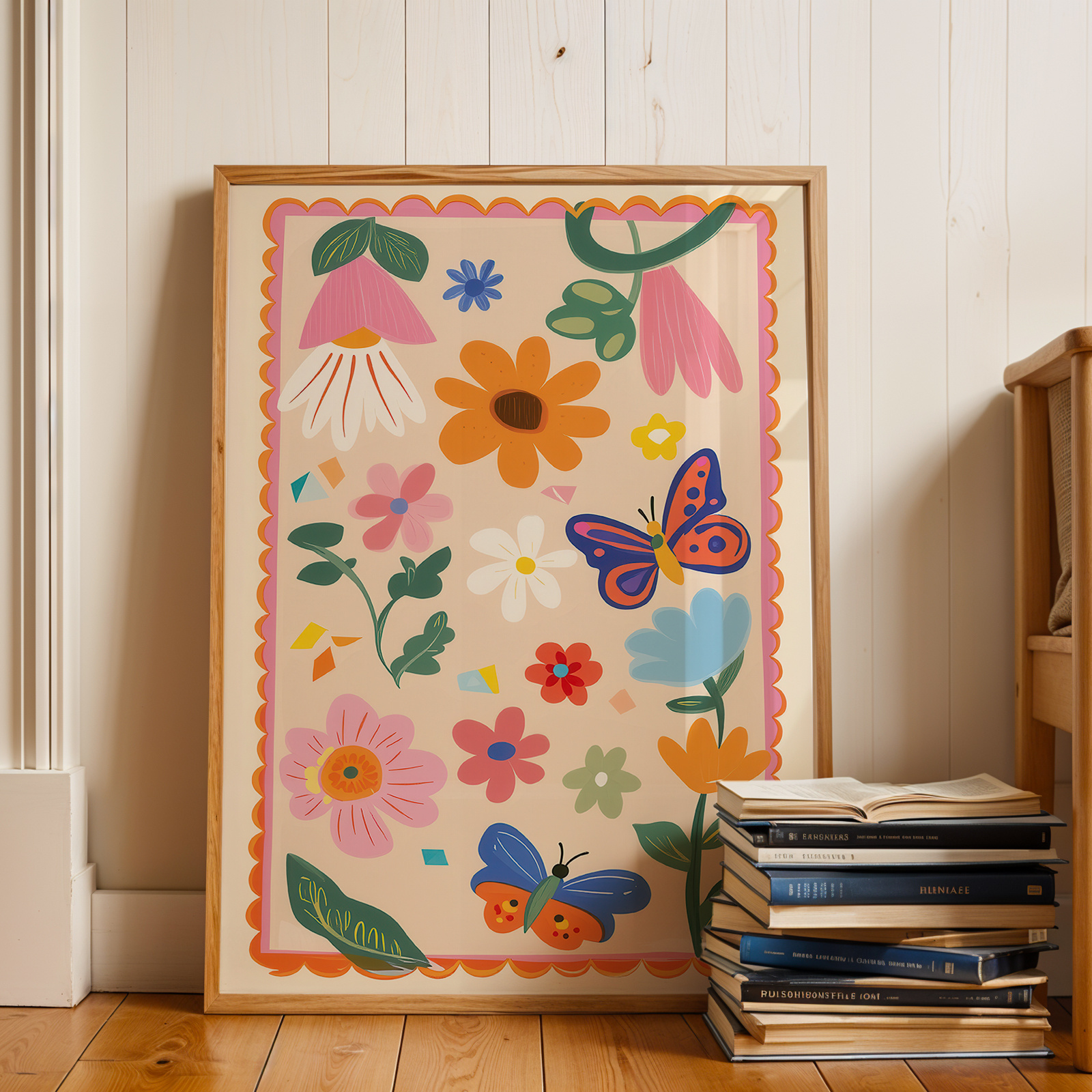 TEMU 2d Flat, 2d Flat, 1pc Wall Art Featuring A Vintage Poster With A Light Pink Insect And . This Romantic And Colorful Canvas Print Serves As A