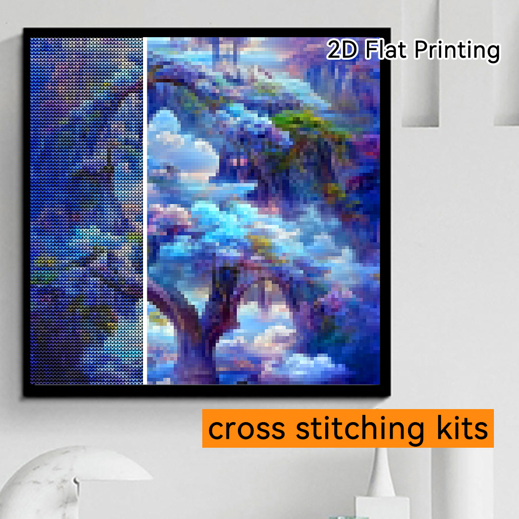 2D Flat Printing Cross Stitch Painting Kit, Thread Art Needlework