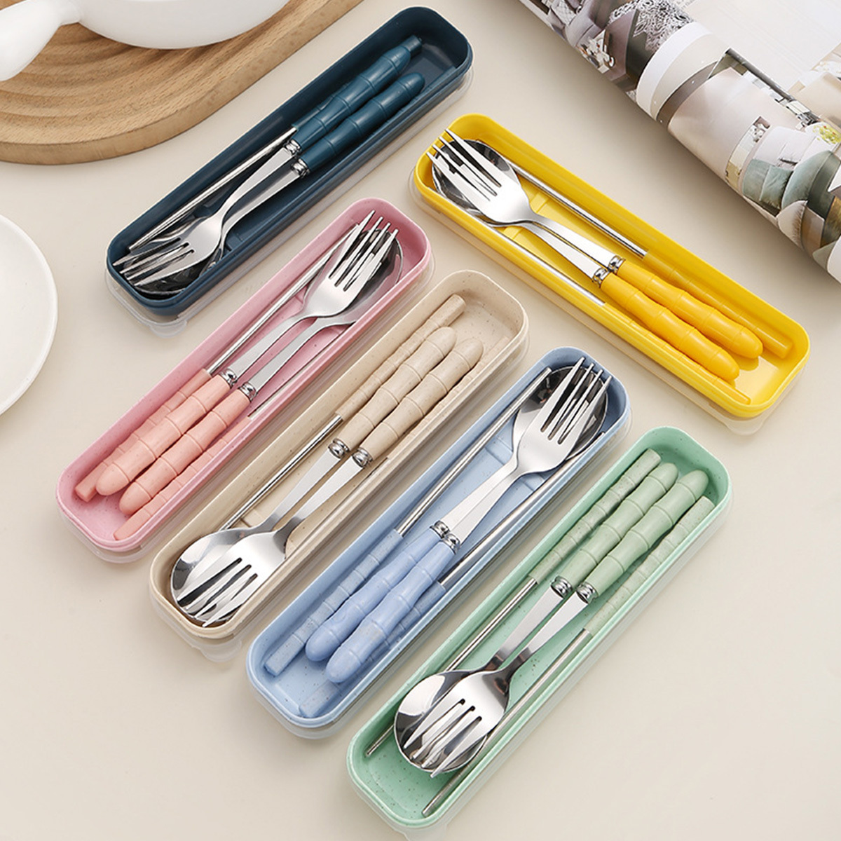 Joyfair Portable Cutlery Set, 8 Piece Black Stainless Steel Travel Flatware Set With Grey Case, Reusable Eating Utensils With Knife/Fork/Spoon/ Chopsticks/Straws/Cleaning Brush, Dishwasher Safe - View #10