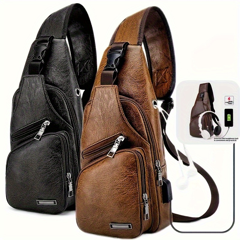 Sporty Unisex Sling Bag - Large Capacity Crossbody with Earphone Hole, for Hiking & Outdoors