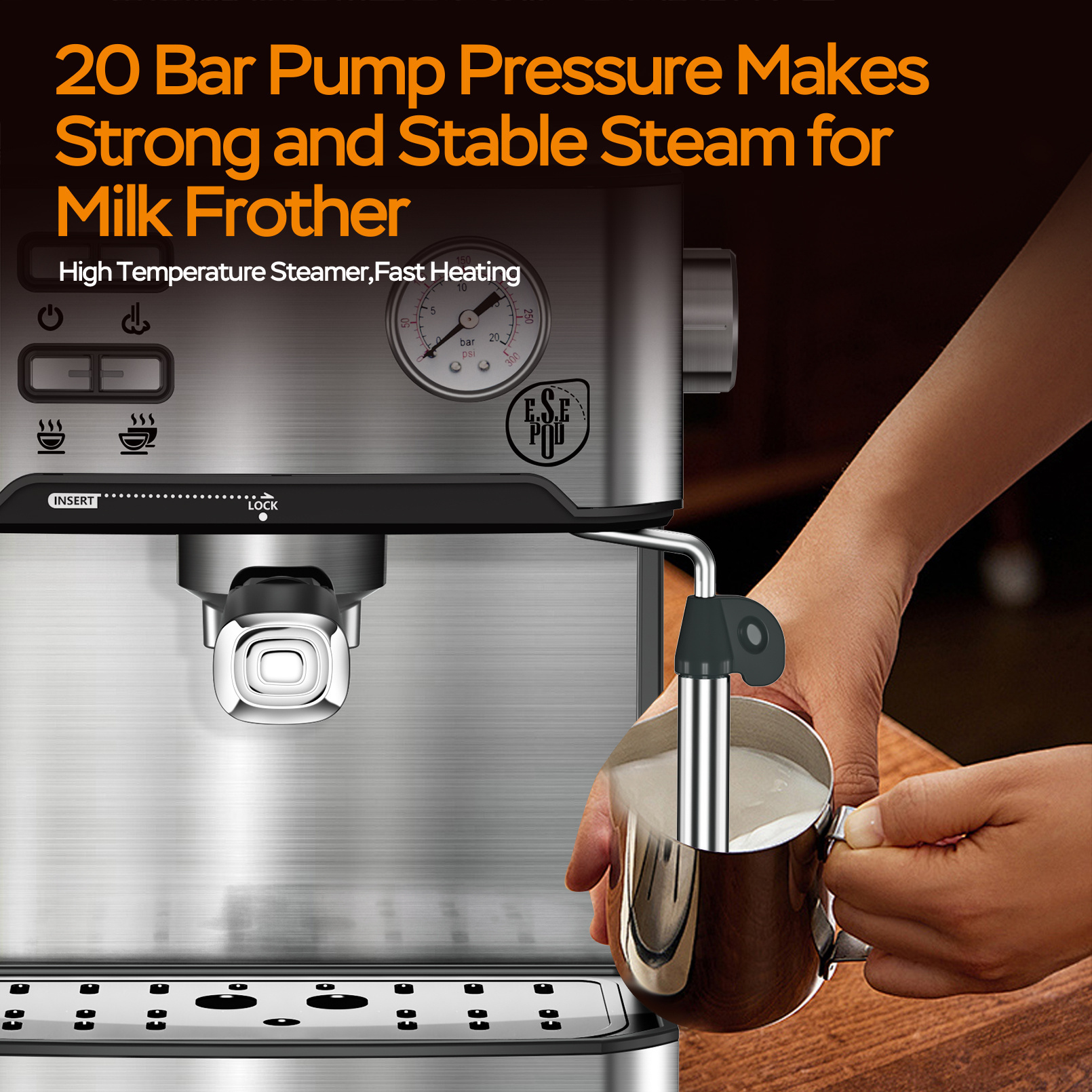 Plum Chef Espresso Machine, Made of Stainless Steel, Features a Dual-Brew Coffee System with a 54.1oz Water Reservoir, Includes Safety Mechanisms And Overpressure Protection, Perfect for Everyday Use at for Home
