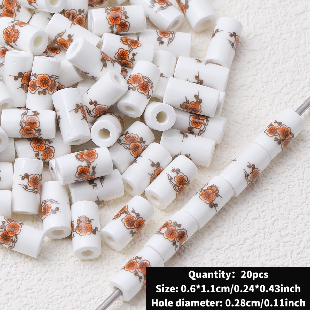 Cute Ceramic Decal Cylindrical Beads, 20pcs Set for DIY