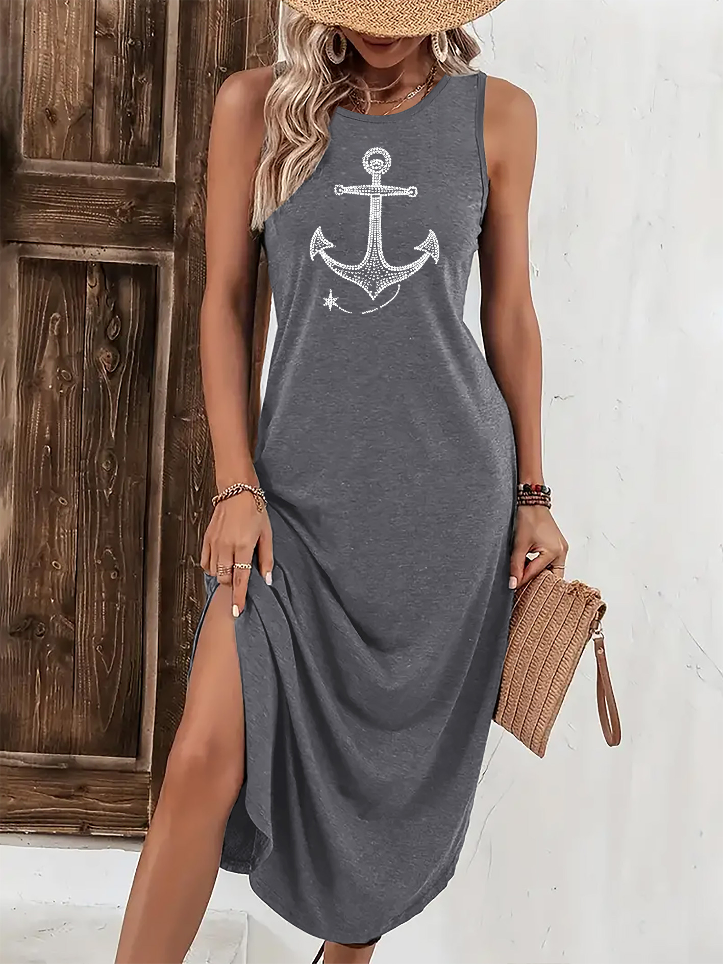 knee length dresses for ladies Faire Indigo Women's 100% Organic Cotton Midi Tank Dress XL / Peacock main image 0