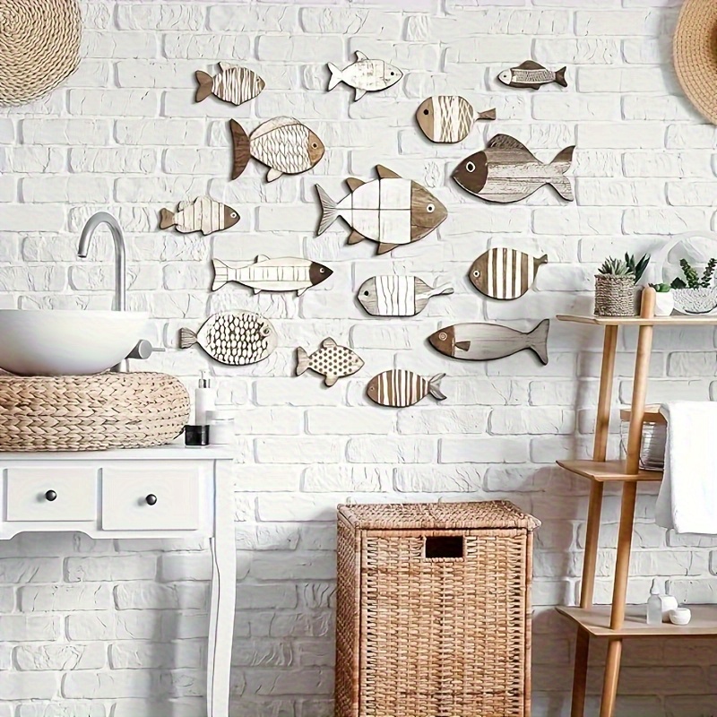 TEMU 2d Flat, 15pcs Realistic Swimming Fish Wall Panels - Artificial 2d Decor, & Stick Marine Paintings For Aquarium, Bathroom, Bedroom -