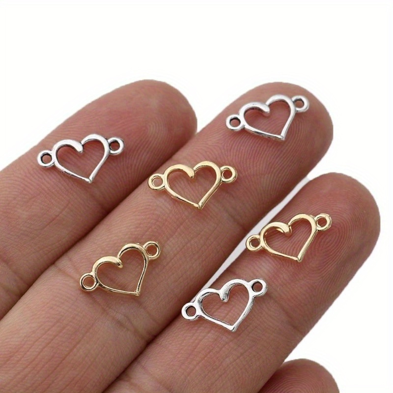 

50pcs Silvery-plated Heart Charm , Alloy Pendant Connectors For Making And Bracelet Craft Accessories, Valentine's Day