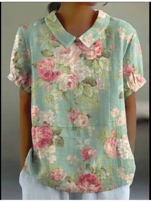 plus size plus size womens oversized floral print short sleeve shirt loose fit casual formal top with rose pattern machine washable light season versatile wear
