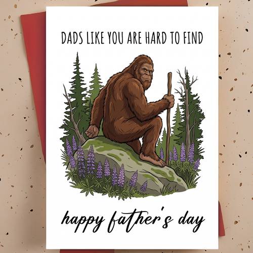1pc dad card sasquatch themed fathers day greeting with envelope unique design for stepdad grandfather or daddy funny gift for party decorations thank you notes