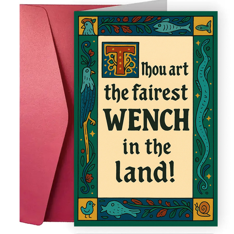 TEMU 1 Medieval-themed "you Are The Girl" Card, Printed With Knightly Romantic Quotes - Suitable For Birthdays, Anniversaries, Valentine's Day