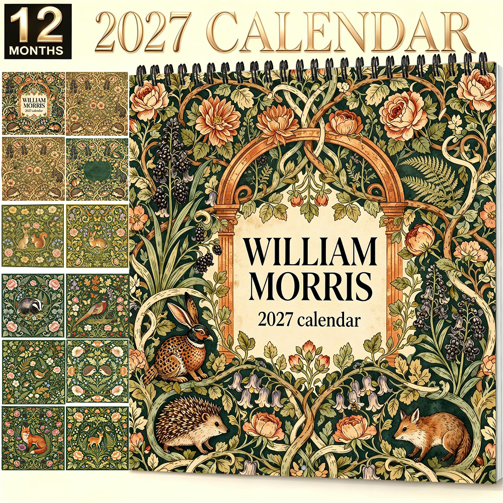 TEMU 2027 Wall Calendar 8.3*8.3 Inch William Style Vintage Botanical Floral Animal Art Print Monthly Calendar Home Office School Wall Decor Suitable