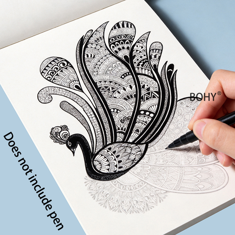 TEMU 1pc Zen Doodle Drawing Tracing Book, Aesthetic Animals Flowers, Night Sky Waves Landscapes, Entangled Patterns, Fun Abstract Graffiti And Other