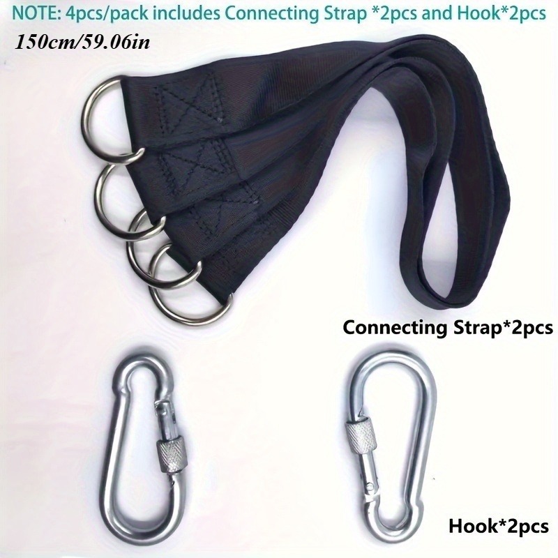 E-shop 2 Stück Hochleistungs-Nylon-Hängemattenriemen - mit Sicherheitsschloss, 2 Riemen 2 Karabiner, 150 cm extra lange haltbare schwarze Riemen,