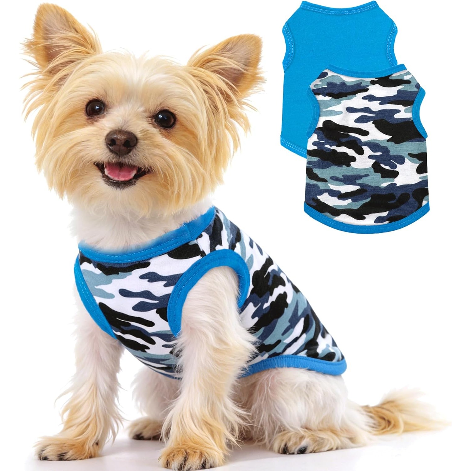 2pcs Chihuahua Clothes Summer Dog Shirt Suitable for Small Dogs Soft Puppy Outfit Camouflage Pattern Breathable Pet Apparel for Yorkshire Terrier Shih Tzu Cats XXS~M Blue Pink Green - Image 13