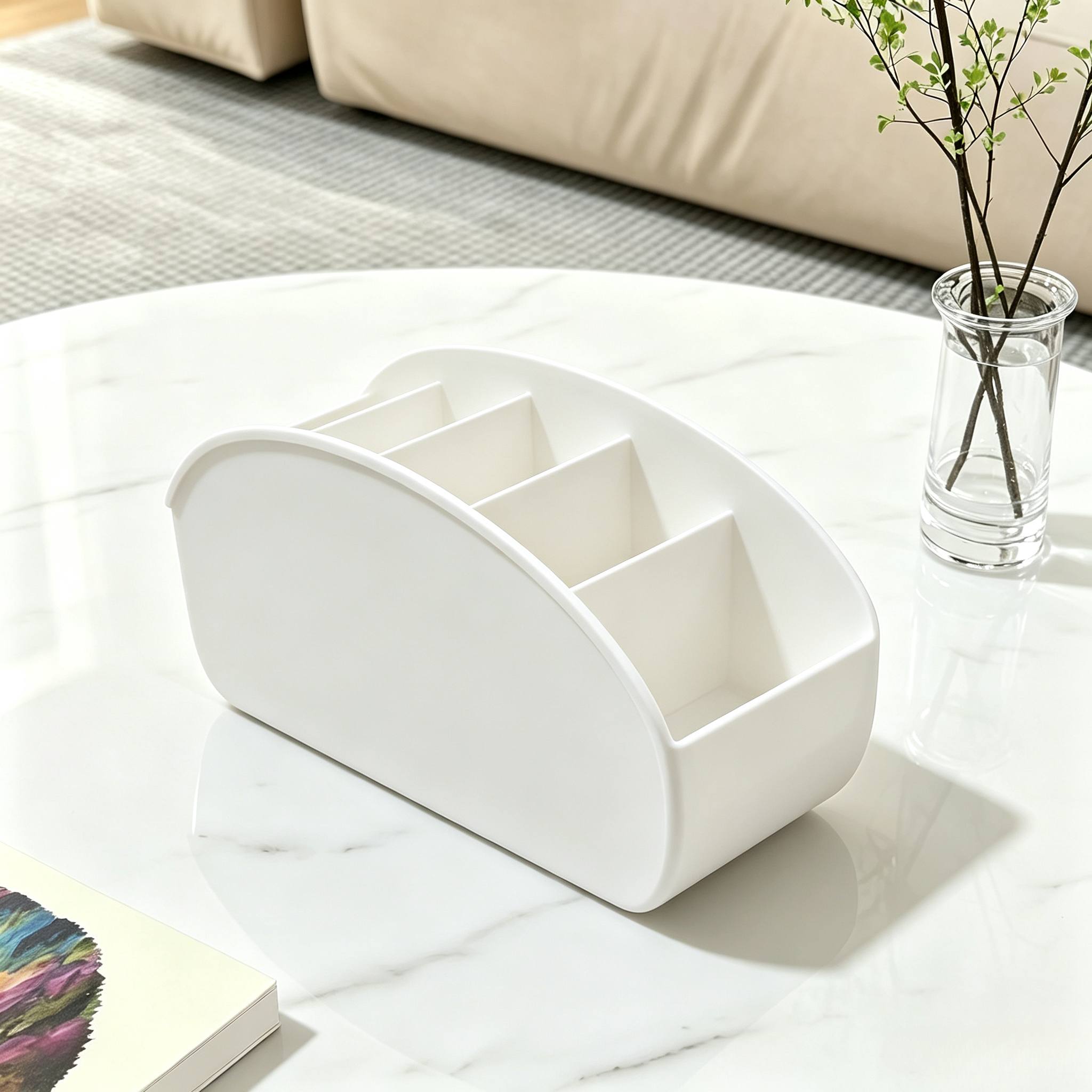 TEMU Plastic Remote Control Holder, 5-slot Desktop Organizer, Space-saving Home Office Tv Storage Rack, Multifunctional Storage Shelf, Suitable For