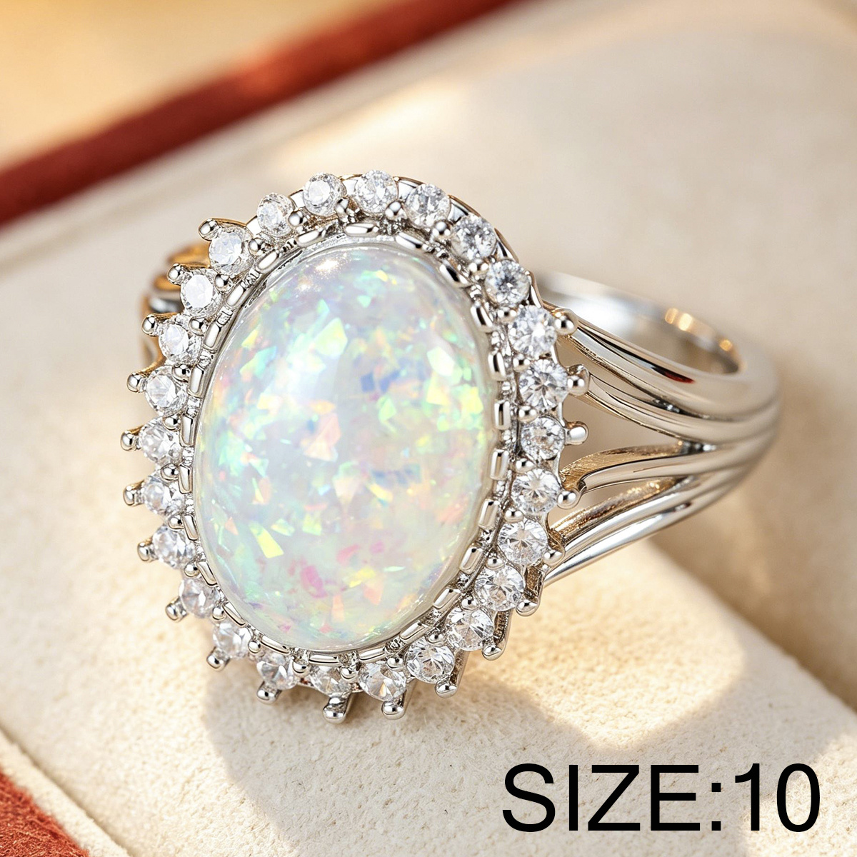 Women's Oval-Look Statement Ring, Halo-Set Cubic Zirconia