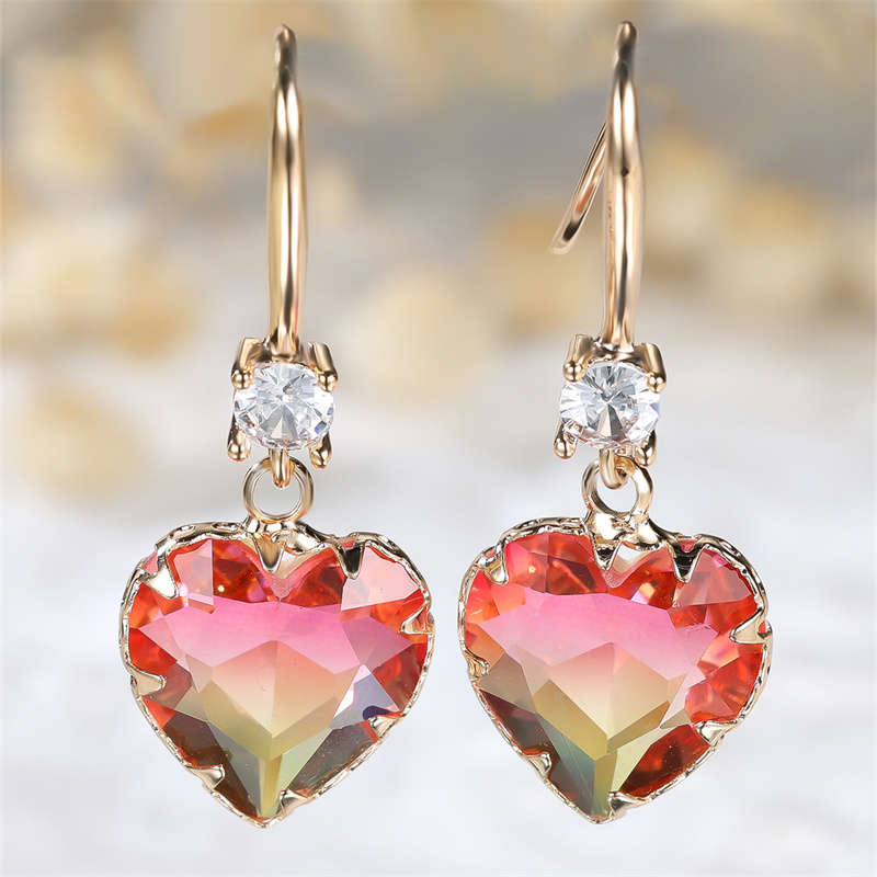 TEMU Boucles d'oreilles unisexes couleur dorée avec synthétique rose et jaune, synthétique, de cœur, boucles d'oreilles pendantes, accessoires de