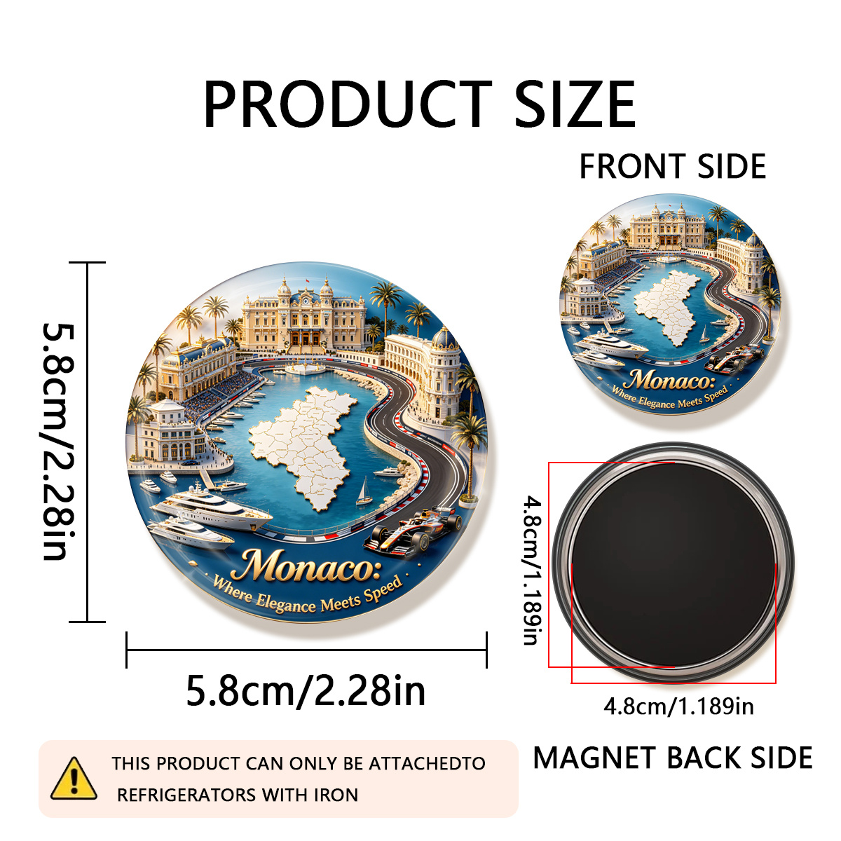 TEMU 1pc 2d Flat Monaco Where Speed Durable Round Fridge Magnet, Suitable For Photos, Postcards, Etc. To , As A Kitchen Decoration., 2d Flat