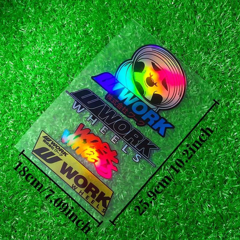 TEMU 1 Set Jdm Work Wheel Mixed Car Stickers, Car Wheel Stickers, Holographic Laser Effect, Black, White, Red, Yellow Multi-styles, Waterproof Vinyl