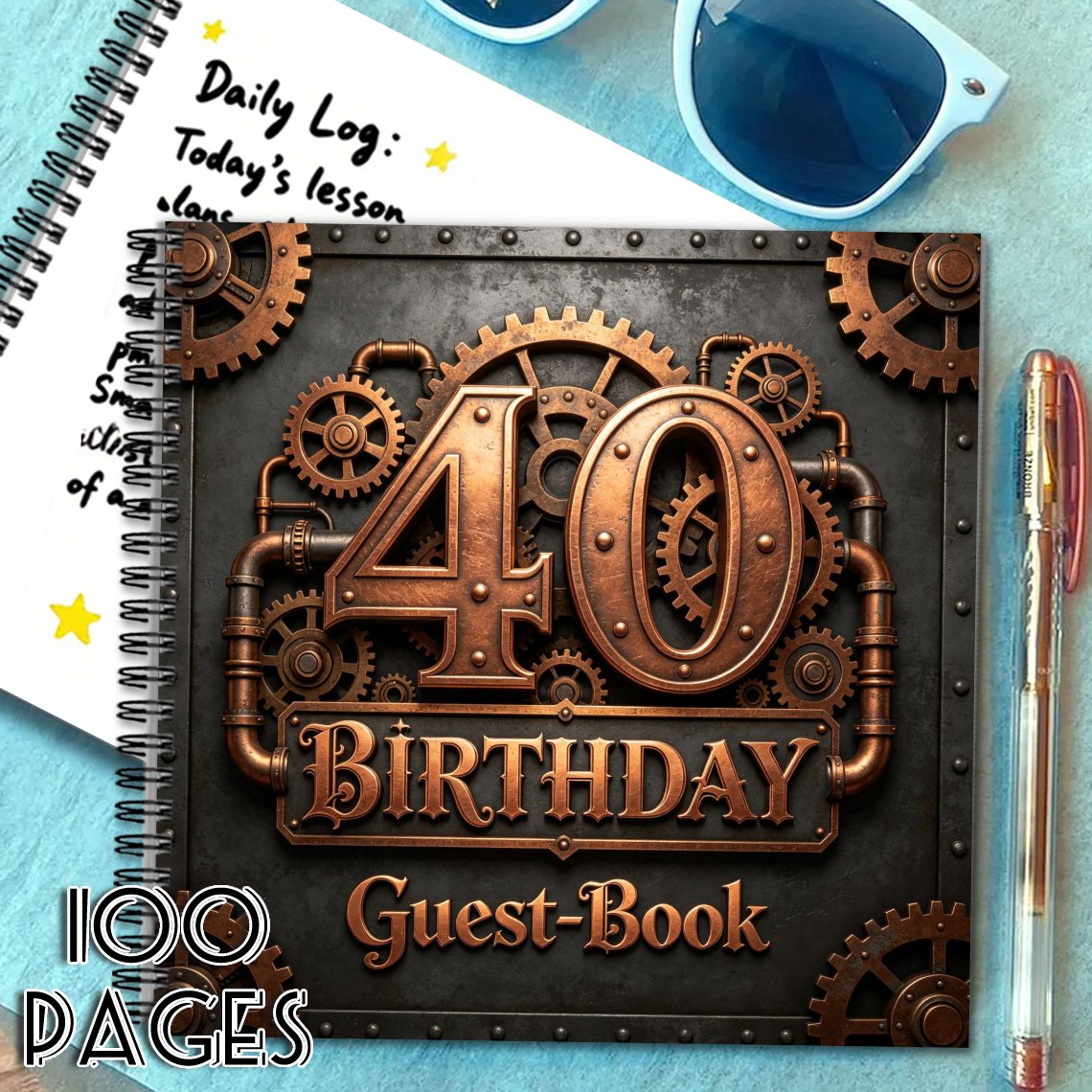 TEMU 1pc Steampunk Style 40th Birthday Square Guest Book Signature Book, Ideal Gift For Friend , Suitable For 40th Birthday Celebration Events