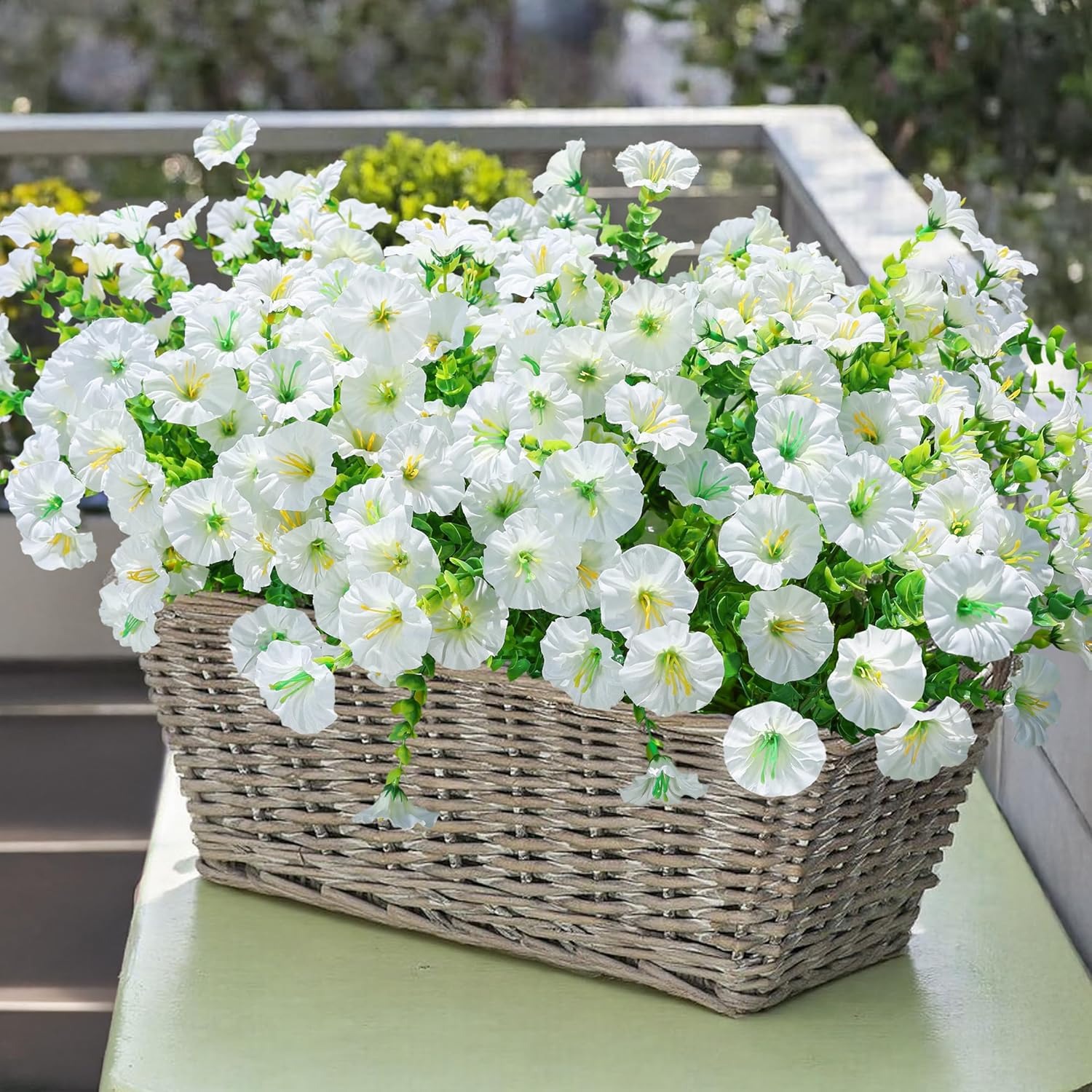Image of 48pcs Outdoor Artificial Flowers, Decorative Faux Plants, White Uv-resistant Flowers Suitable For Pot, Porch, Terrace, Garden, Balcony Decoration, Valentine's Day, Mother's Day, Easter, Wedding Decor