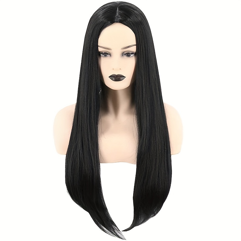 TEMU 【スナップボタン付き】ス アニメ ウィッグ、ブラック パート ロング ストレート。普段のお出かけ、パーティー、フェス、ハロウィン、その他イベントに最適