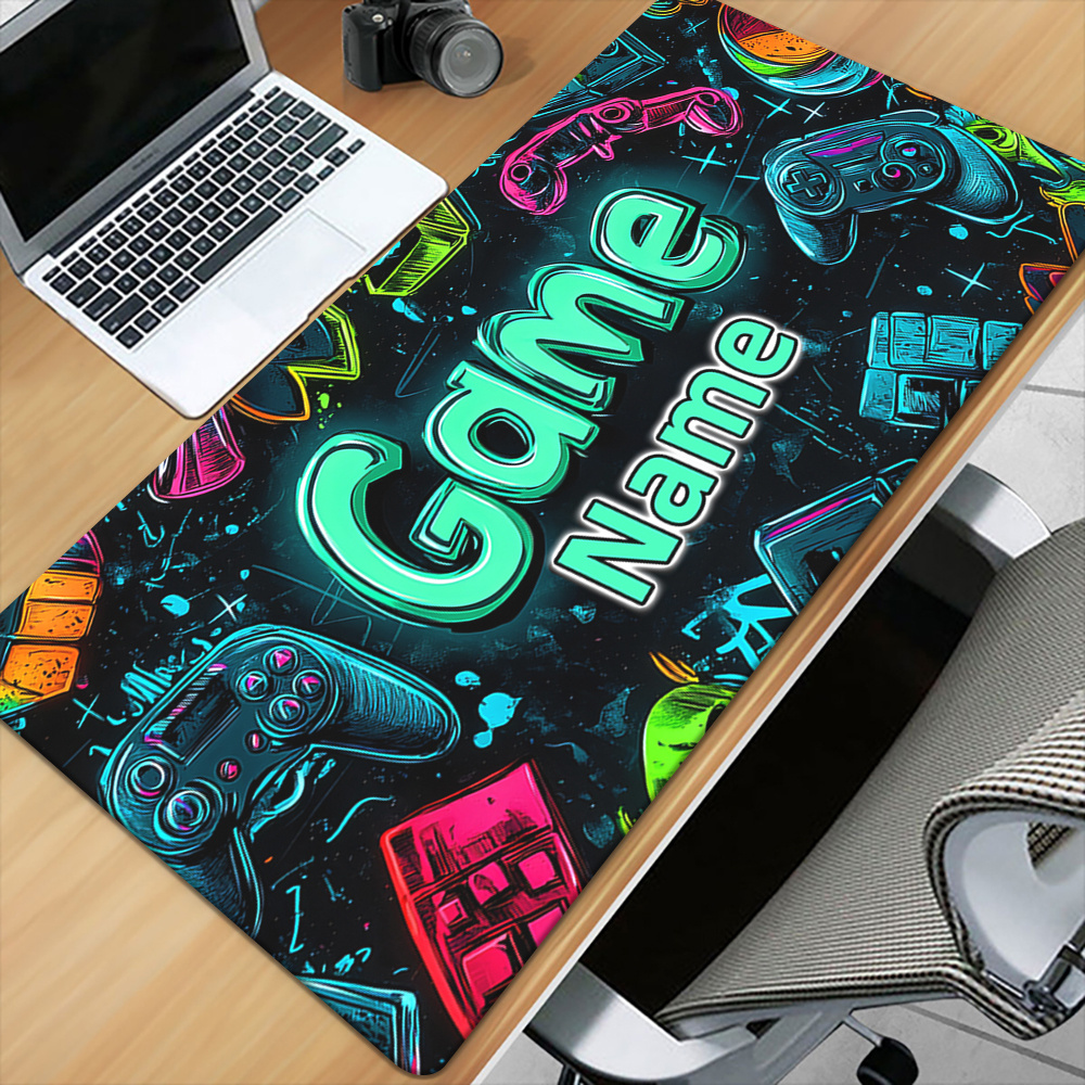 E-shop Individueller Name/Text, Esports-Spiel-Themenmuster HD-bedruckte Schreibtischunterlage, Multifunktionale XXL-Mausmatte,