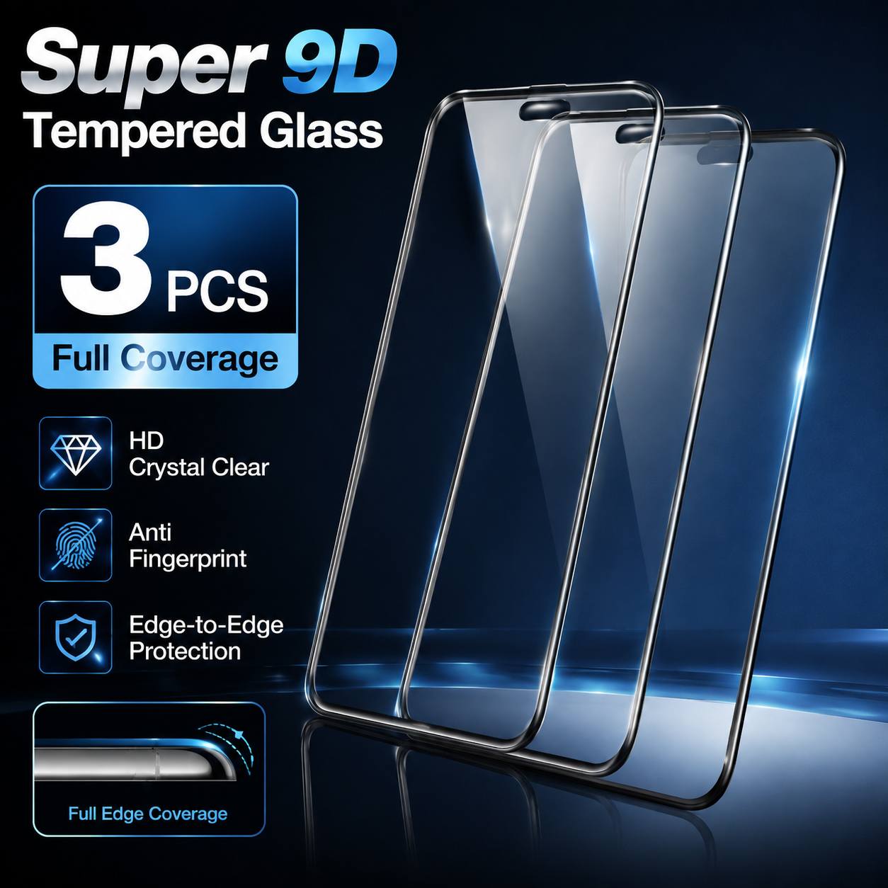 TEMU Verre Trempé Super9D avec Film à Bords Noirs pour iPhone 18 Pro Max, 18 Pro, Lot de 3 Protections d'Écran, Adsorption Automatique, Installation