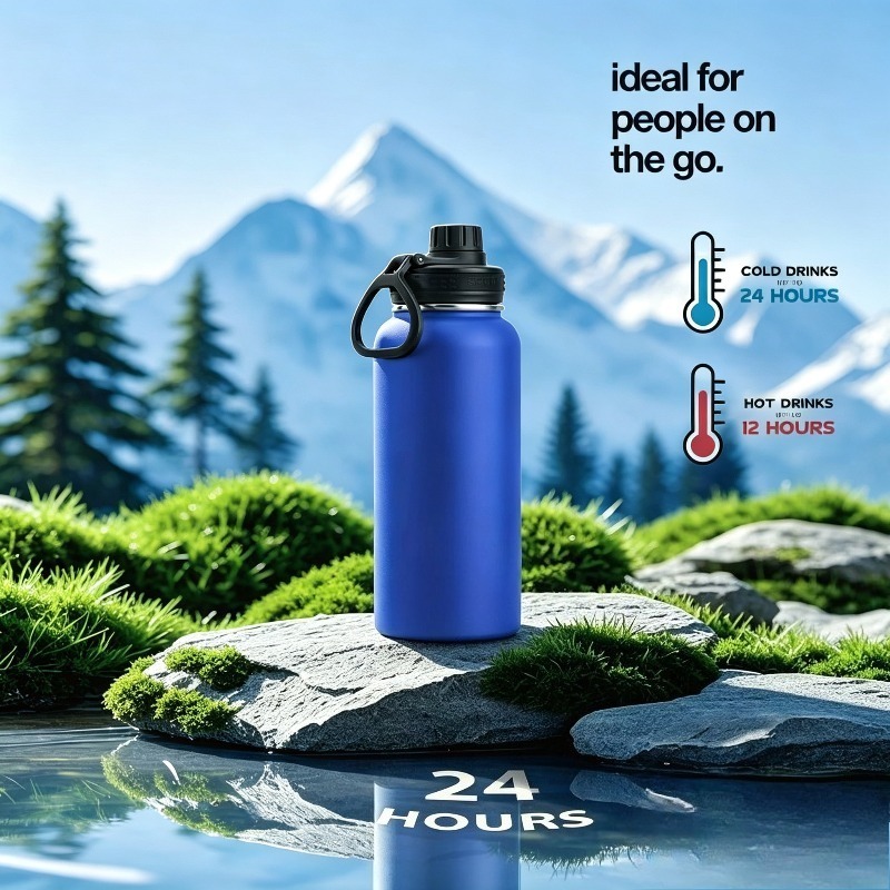 TEMU A 32-ounce Insulated Stainless Steel Sports Water Bottle With A Handle, Leak-proof Travel Mug, Keeps Beverages Cold And Hot, Summer Outdoor