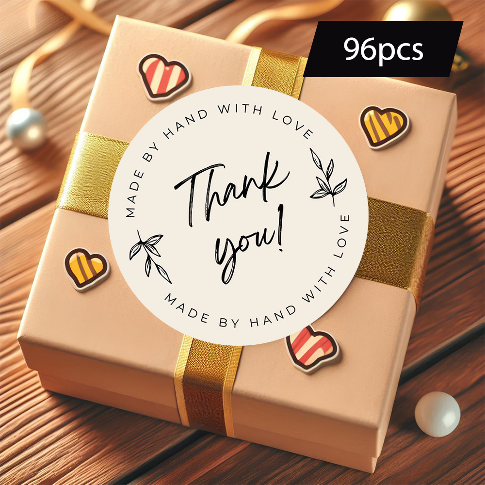 TEMU 96 stuks Elegante Bladvormige Bedankt Stickers - Ronde Engelse "Thank You" Labels met Bladontwerp voor Cadeauverpakking, Feestartikelen,