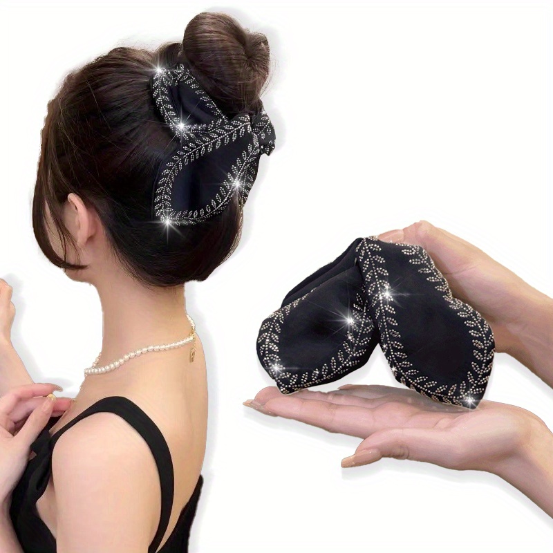 1pc Strong Hair Claw Clip - for Thick Hair Black Big Size - Non Slip Acrylic Clip Vintage - Sparkle Stones Wheat Hair Accessory