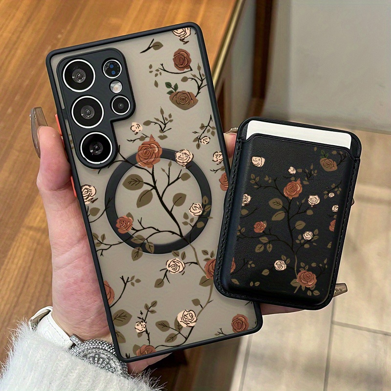 TEMU Phone Case: 2pcs Set New Creative Autumn-colored Flower Pattern Magnetic Phone Case & Fashionable Luxury Artificial Leather Magnetic Property