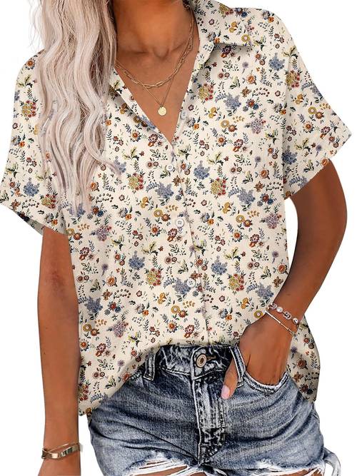button shirt women short sleeve blouses v neck collared summer beach spring summer fall winter women clothing