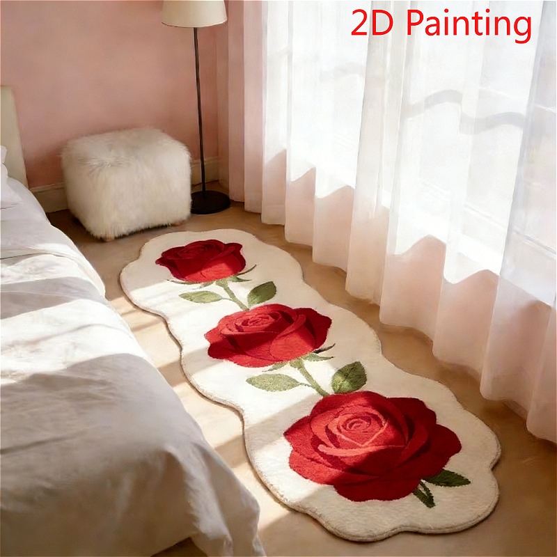 TEMU 900g Of Cashmere, 9mm Thick, 1pc 2d Flat Carpet In Valentine's Day Pink And Red , Fluffy And Soft, Perfect For Bedroom Decor, Vanity Area,