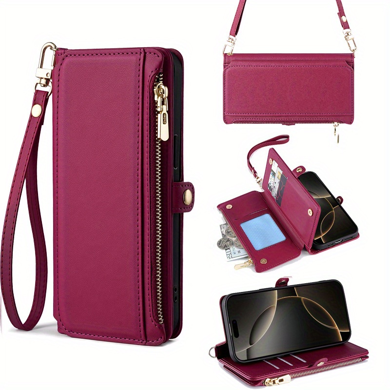 TEMU Étui téléphone : pour Velvet 4G/5G, porte-cartes de crédit bandoulière, RFID, sac à fermeture éclair, étui flip en similicuir, bague