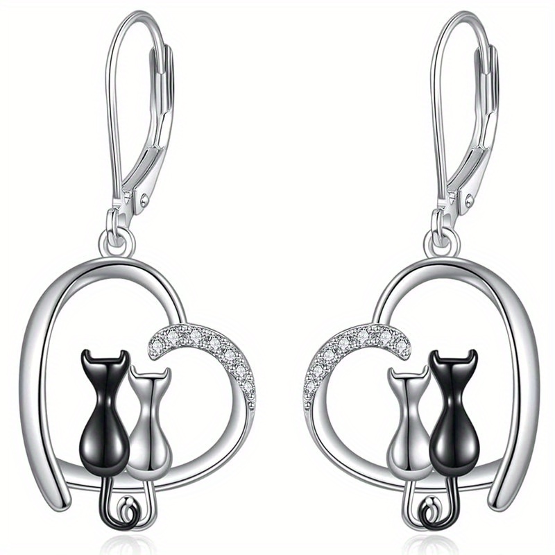 Image of A Pair Of Stylish Circular Earrings For Women Featuring A Cute Cartoon Black And White Cat Silhouette, Casual Wear, Elegant And Trendy, Versatile Earrings, Ideal As A Valentine's Day Gift