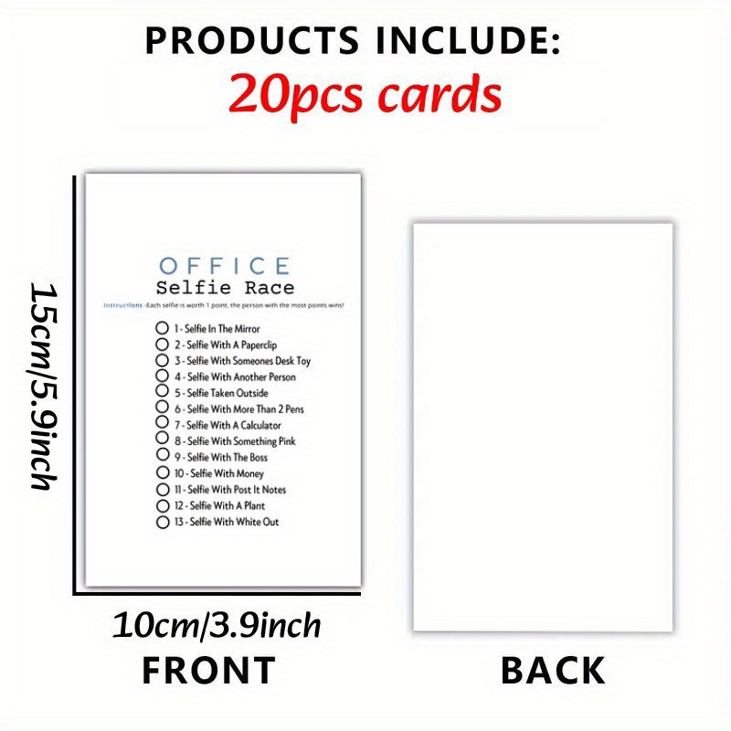TEMU 20pcs Party Cards - Office Selfie Race Games For Parties, Reunion Activity, Decorations & Favors