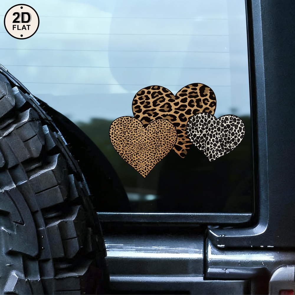 Car Stickers And Decals, Car Window Decals Vinyl, Leopard Print Hearts , , Funny Bumper Stickers(1pc)