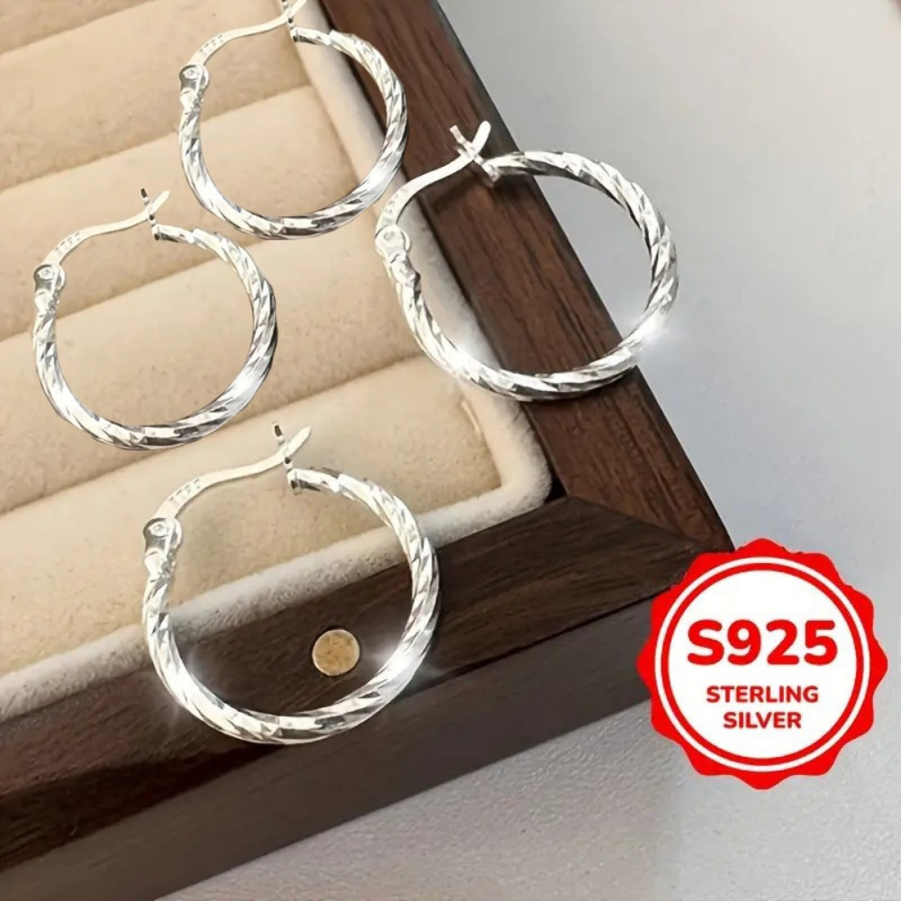 TEMU Of S925 Silver Earrings - Luxurious Sexy Classic Geometric Twist Design Jewelry, A For Holiday Gifts, For Mothers, Sisters , For Christmas