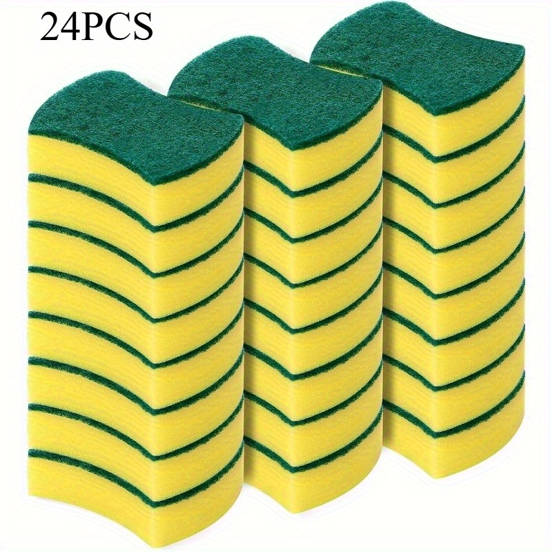 8/16/24pcs Green & Yellow Scrub Sponges - Heavy-Duty Polyurethane Foam Scrubbers for Kitchen, Bathroom, Outdoor - Scratch-Resistant Cleaning Pads for Dishes, Pots, Countertops